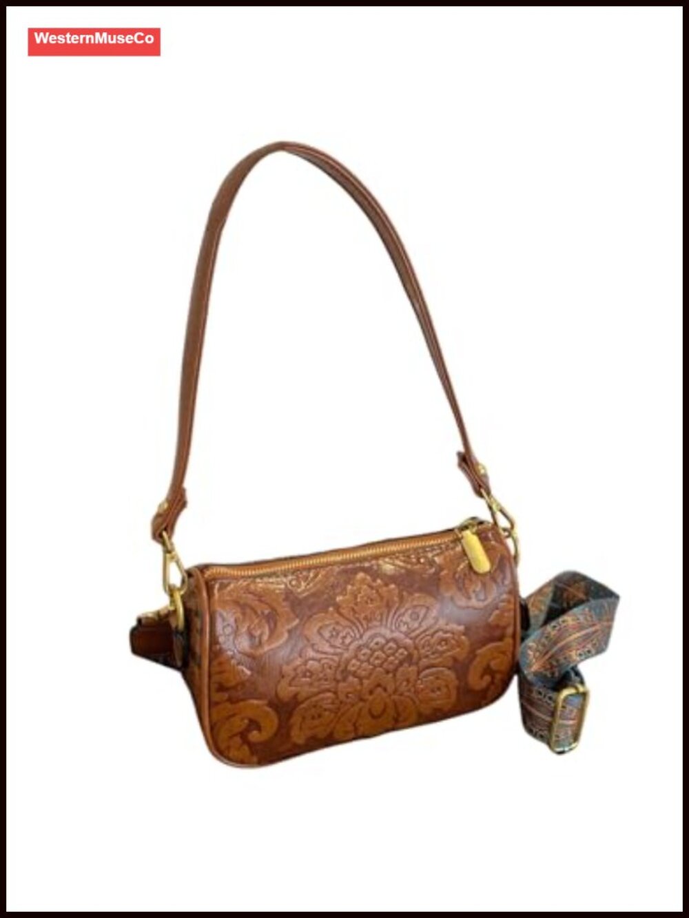 Western Floral Tooled PU Leather Crossbody Bag Zipper Square Purse